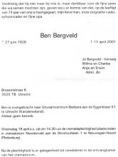 2001 Overlijden Bernardus Johannes Bergveld [1926 - 2001]  